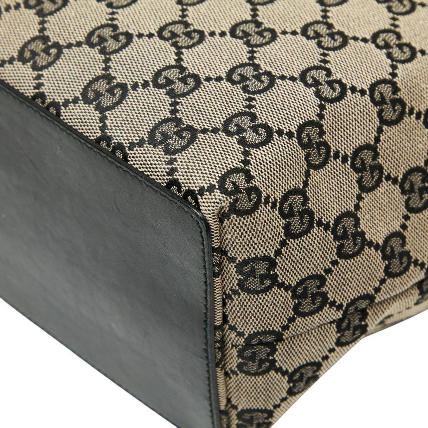 Gucci Gg Canvas Tote Bag Handbag 002 1098 Beige Black Leather
