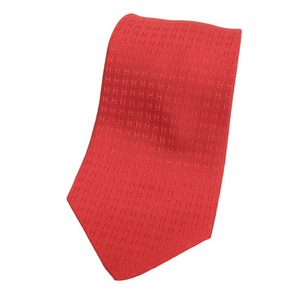 Hermes 038189T 100% Silk Rouge Cravat Fasonne H Motif Tie With Box