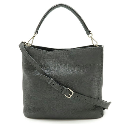 Fendi Selleria Anna Small Handbag/Shoulder Bag In Dark Grey Leather