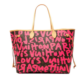 Louis Vuitton Monogram Graffiti Neverfull Gm Tote Bag/Shoulder Bag M93701 Fuchsia Pink Brown Leather