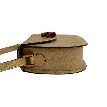 Gucci Old Gucci Bamboo Turnlock Leather Shoulder Bag/Pochette Beige 96-10