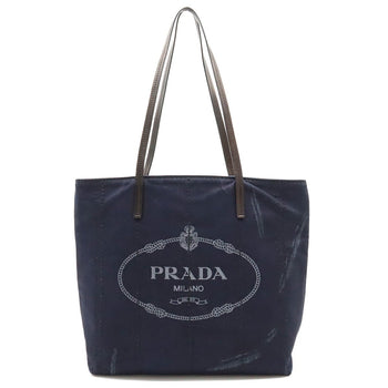 Prada Mistolino Vitello Tote Bag Shoulder Denim Leather Indigo Black 1Bg347