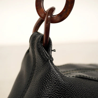 Chanel Shoulder Bag Caviar Skin Black Champagne