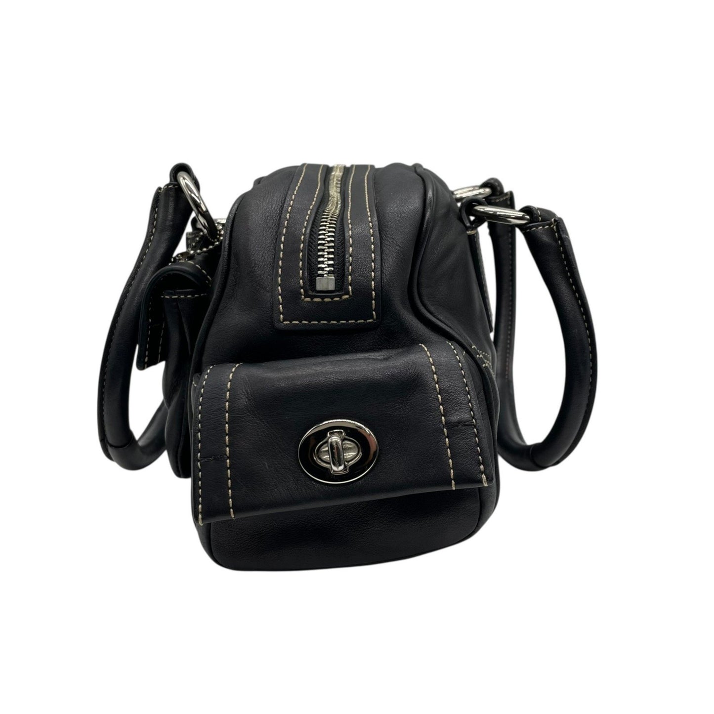 Coach Soho Boston Leather Satchel Bag In Black With Silver Hardware