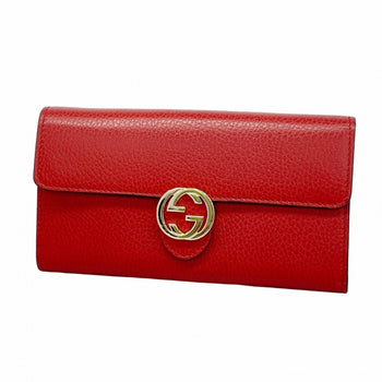Gucci Interlocking G Long Wallet 598166 Leather Red Champagne