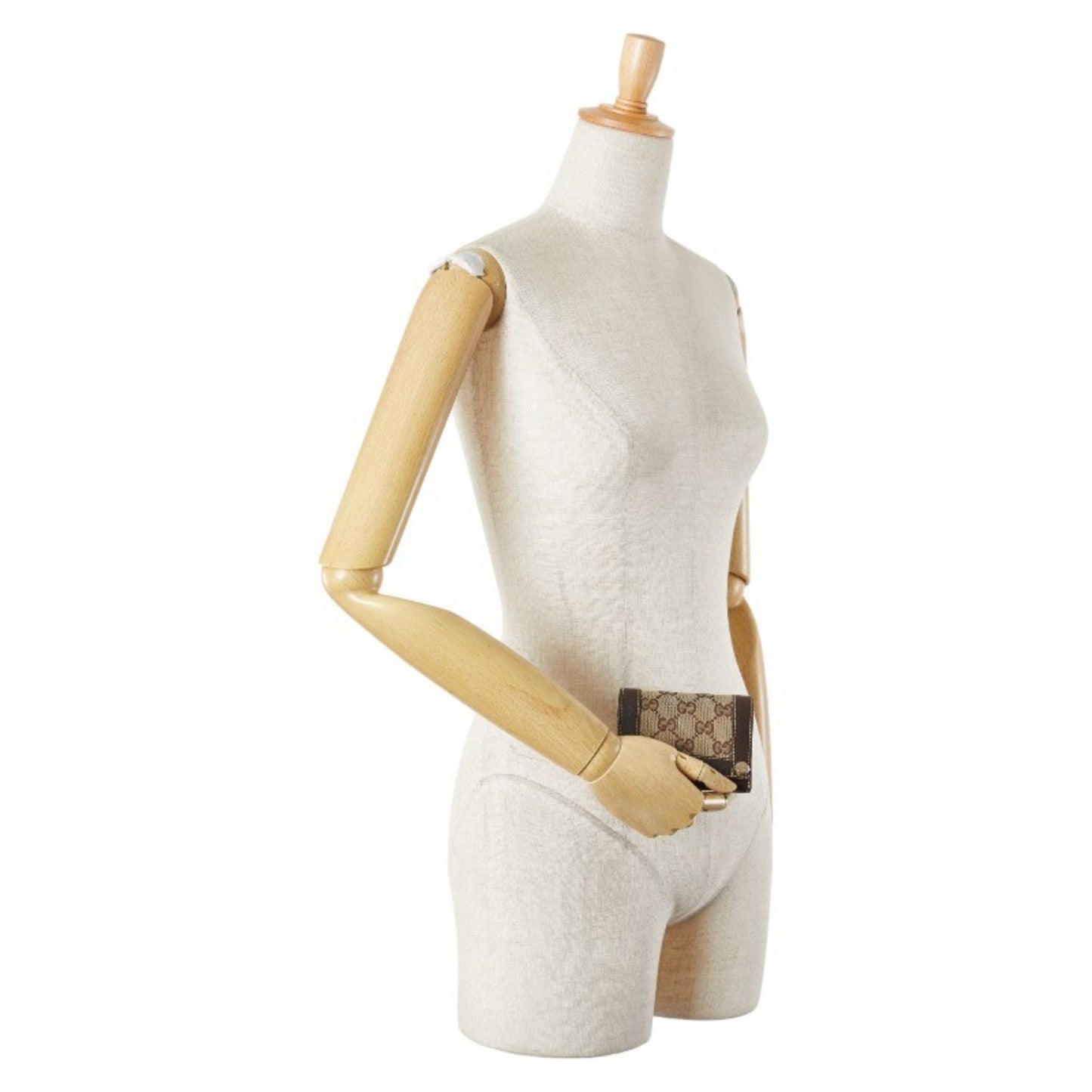 Gucci Gg Canvas Business Card Case 154165 Beige Brown Leather