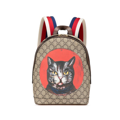 Gucci Gg Supreme Mystic Cat Backpack 495621 Beige Brown Multicolor Leather