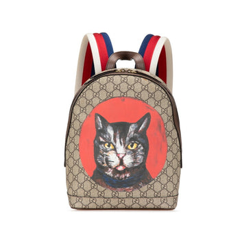 Gucci Gg Supreme Mystic Cat Backpack 495621 Beige Brown Multicolor Leather