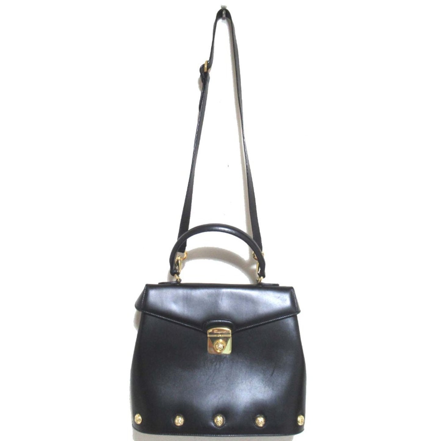 Salvatore Ferragamo Studded 2-Way Flap Shoulder Bag/Handbag In Black
