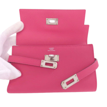 Hermes Herms Kelly Wallet Compact Rose Extreme Silver Hardware Bifold Epson