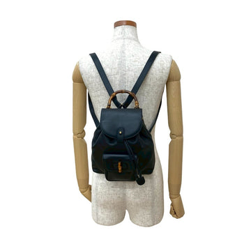 Gucci Bamboo Turnlock Leather Rucksack/Daypack In Dark Navy