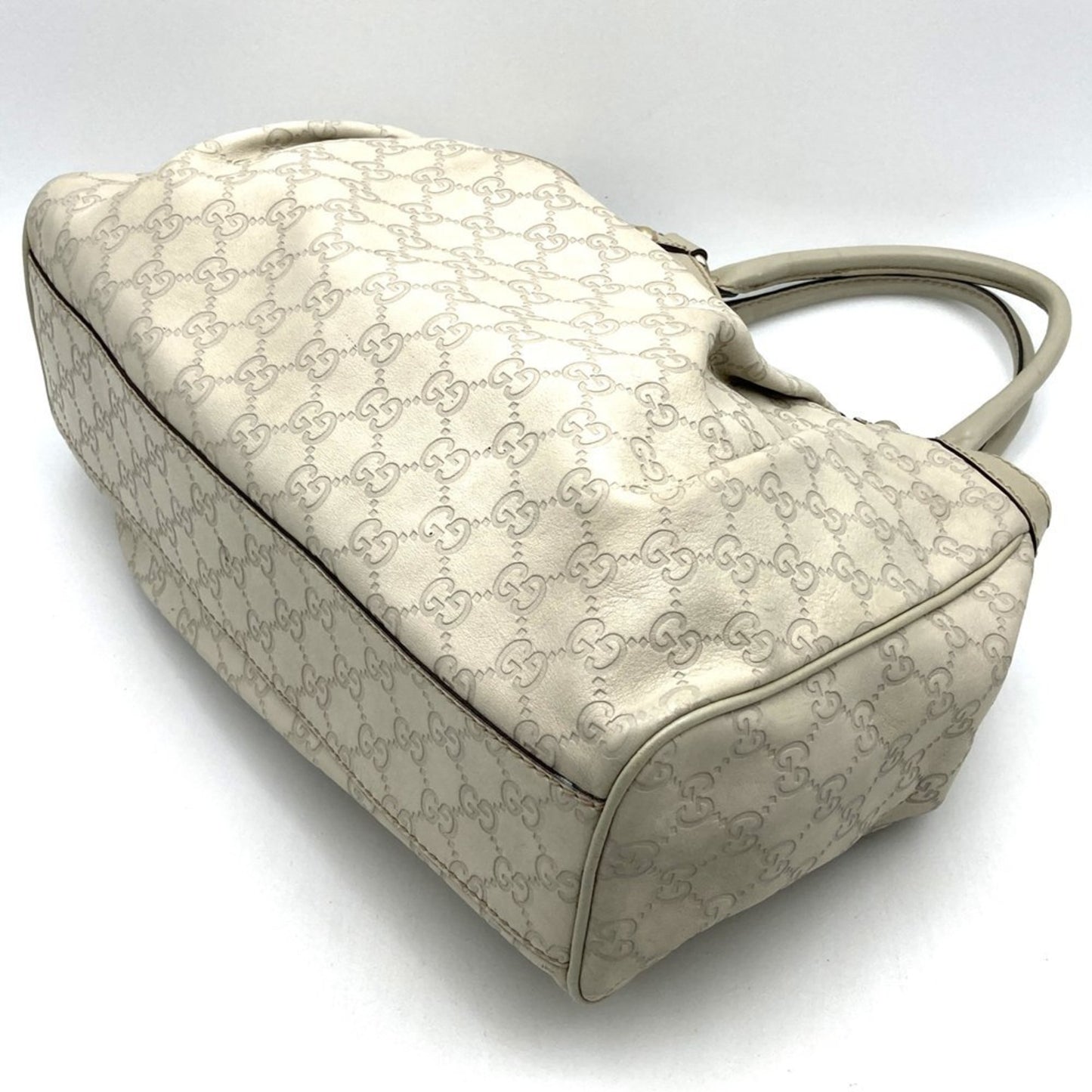 Gucci 211944 Tote Bag Handbag Guccissima Sukey Leather White Ivory