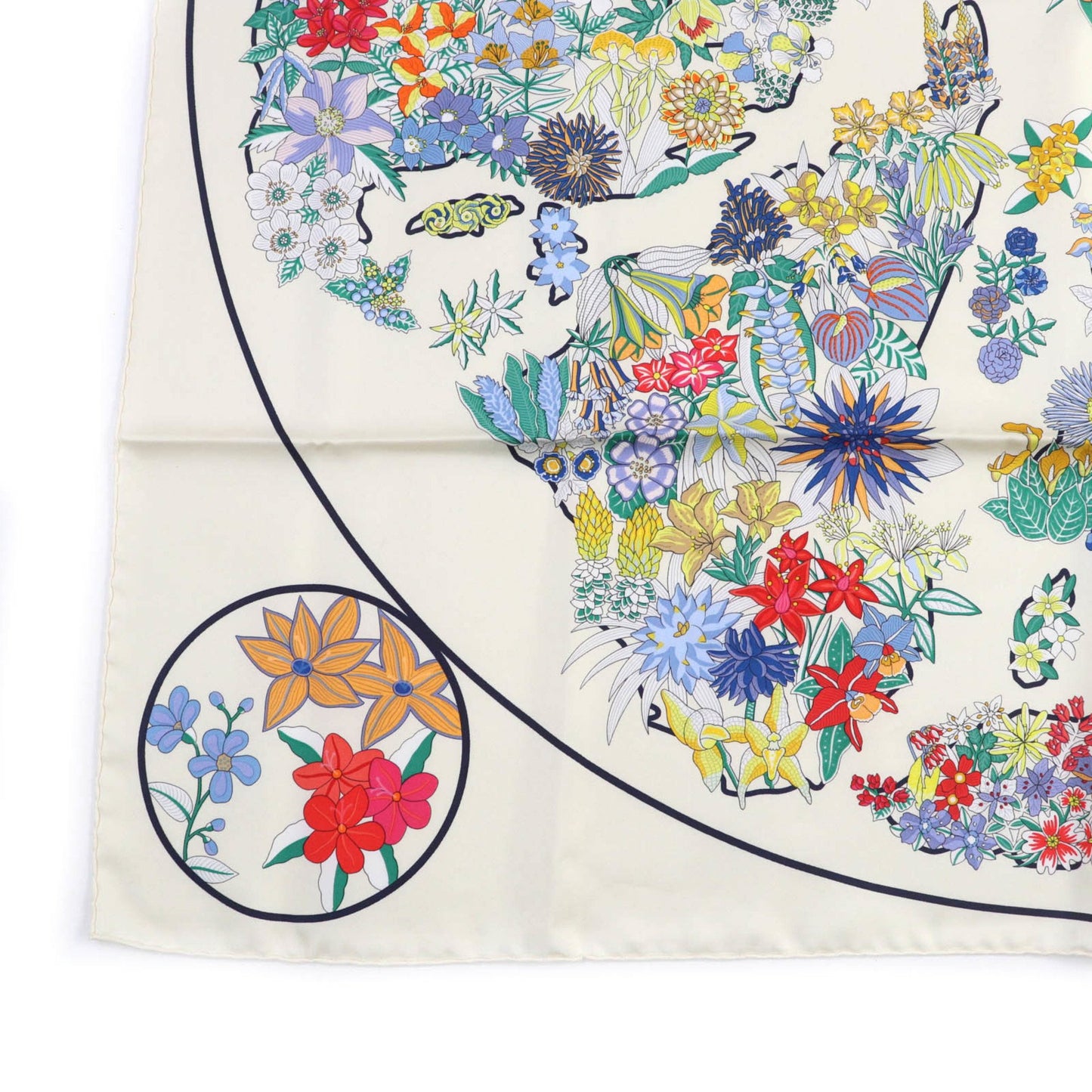 Hermes Carr 90 Plani Fleur 100% Silk Scarf
