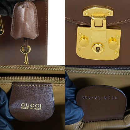 Gucci Old Gucci Ladylock Leather Handbag/Mini Tote Bag In Brown