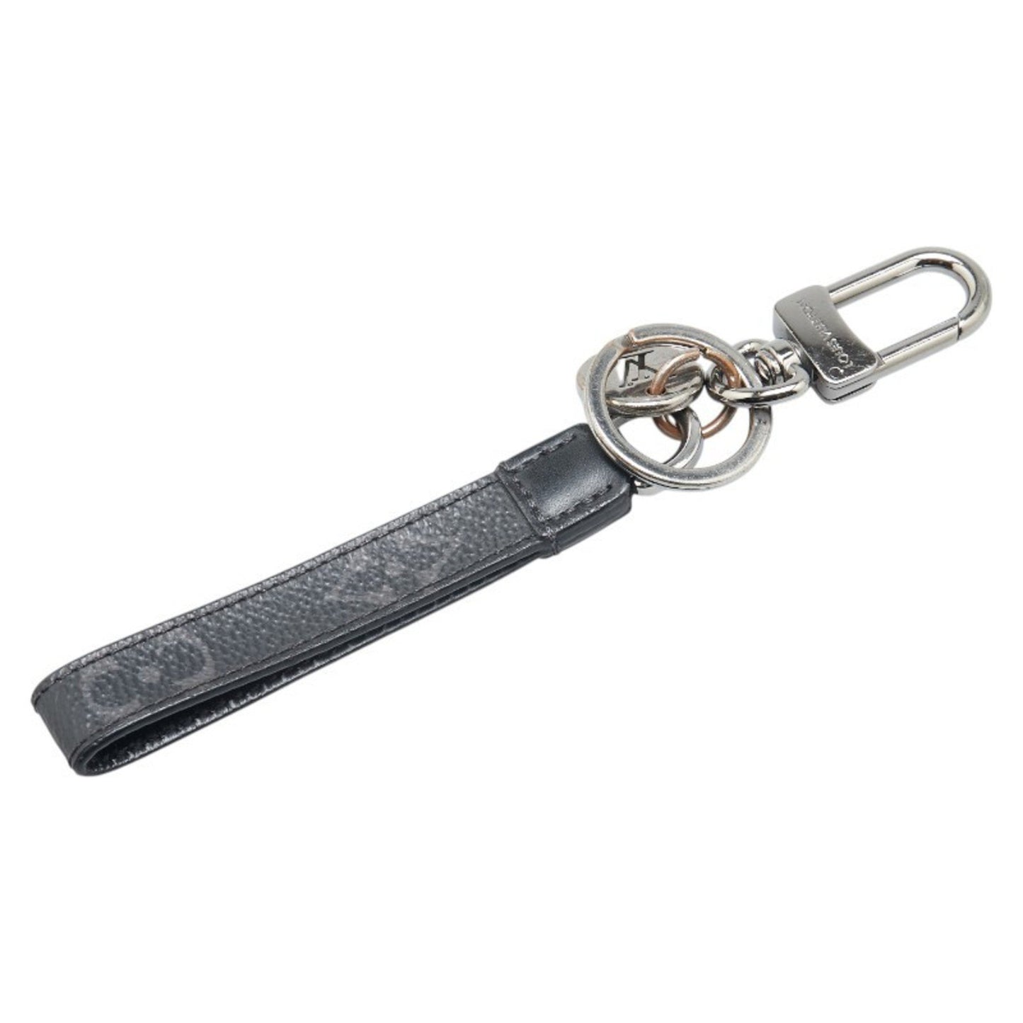 Louis Vuitton Monogram Eclipse Porte-Cls Dragonne Keychain Key Ring M61950 Black Leather