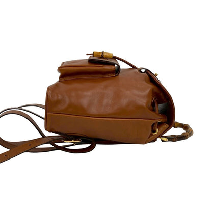 Gucci Old Gucci Bamboo Turnlock Leather Mini Rucksack/Daypack Brown 434-3