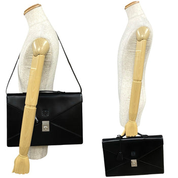 Loewe Anagram Logo Leather Genuine 2-Way Business Bag Handbag Shoulder Black 86242