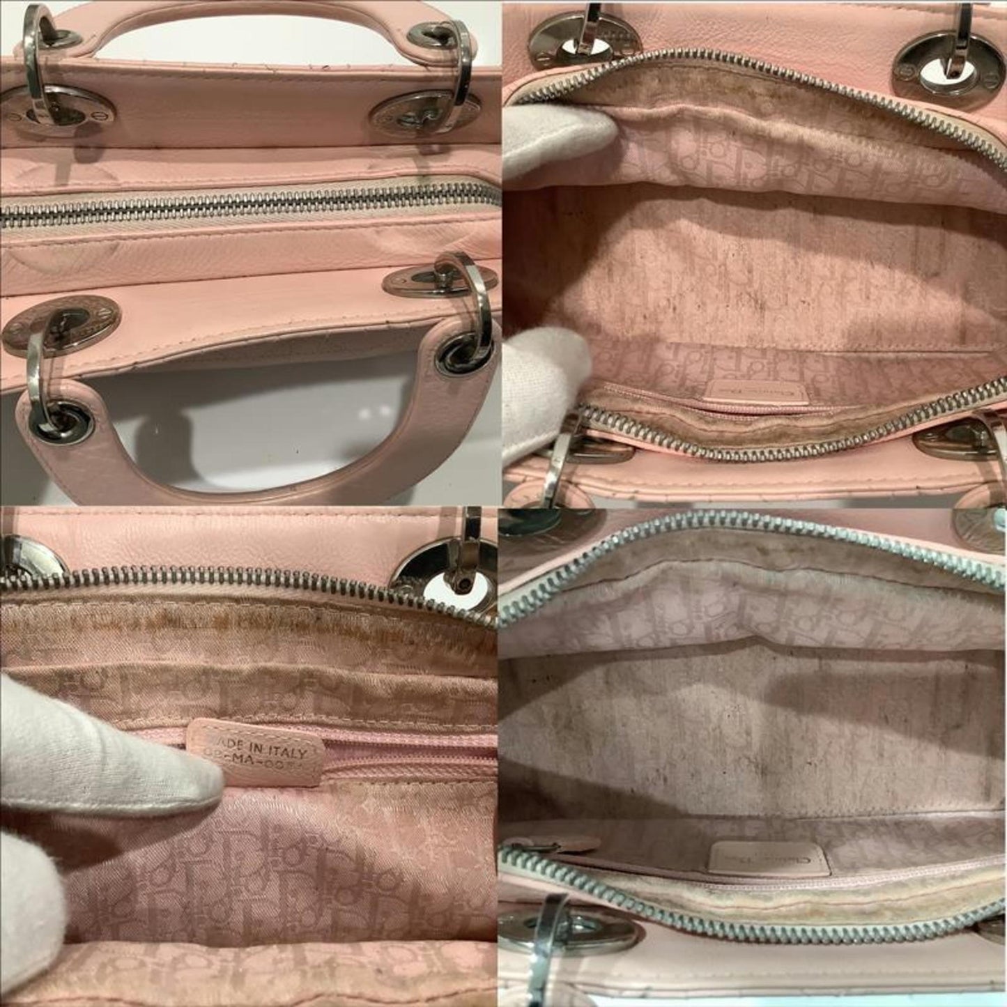 Christian Dior Lady Cannage Handbag In Pink Leather