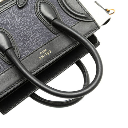 Celine Luggage Nano Shopper Tricolor Handbag Shoulder Bag 2Way Navy Black White Leather