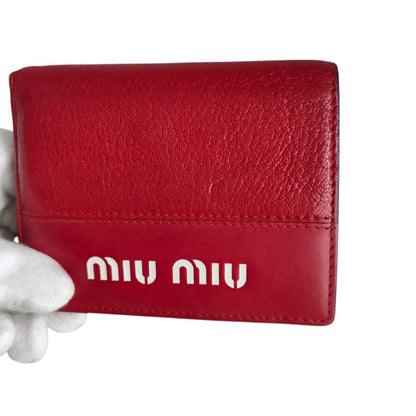 Miumiu Miu Madras City Calfskin Logo Compact Wallet Bifold 5Mv204 Red With Box