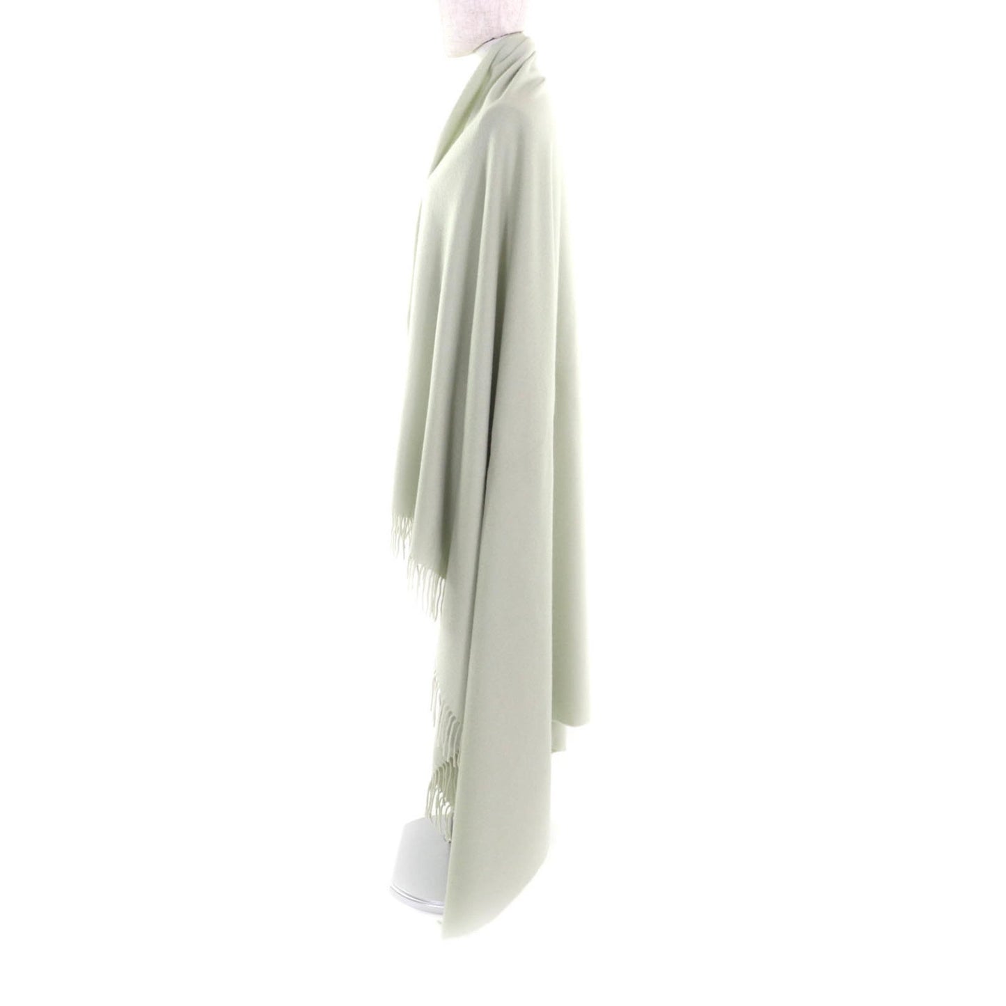Hermes 100% Cashmere Stole/Shawl In Light Green With Embroidered Logo And Fringe