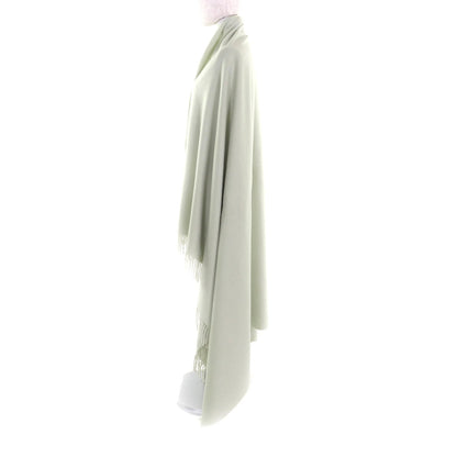Hermes 100% Cashmere Stole/Shawl In Light Green With Embroidered Logo And Fringe