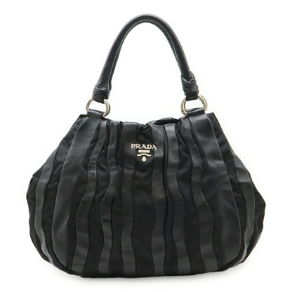Prada Crimson Stripe Handbag Tote Bag Nylon Leather Nero Black Br3994