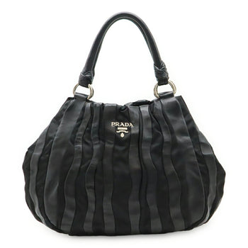 Prada Crimson Stripe Handbag Tote Bag Nylon Leather Nero Black Br3994