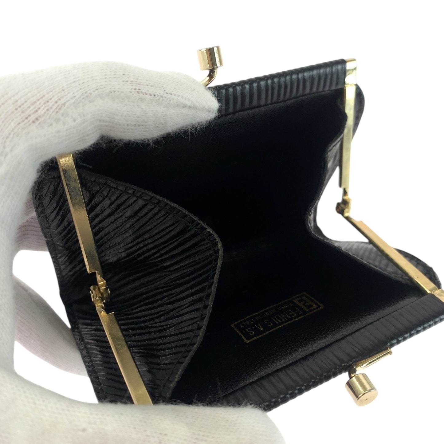 Fendi Vintage Zucca Black Gold Hardware Canvas Wallet/Coin Case Compact Wallet