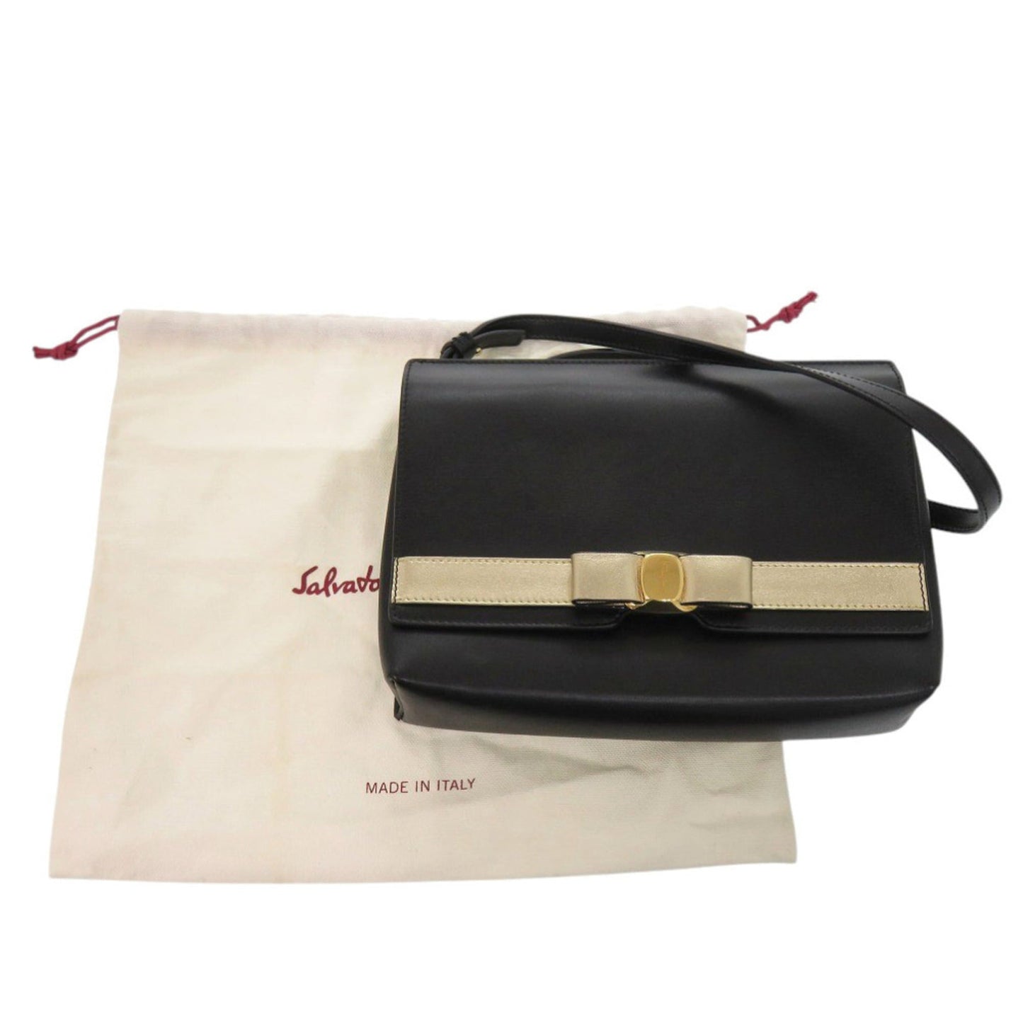 Salvatore Ferragamo Vara Ribbon Leather Black Shoulder Bag 0529