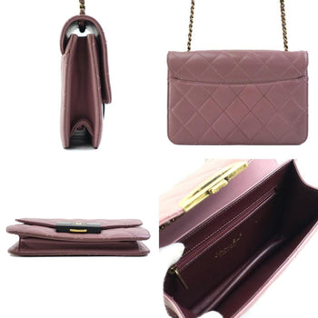 Chanel Shoulder Bag Matelasse Leather Dark Pink Gold