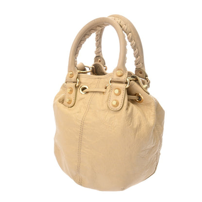Balenciaga Giant Mini Pompon 2-Way Beige Leather Handbag With Gold Hardware