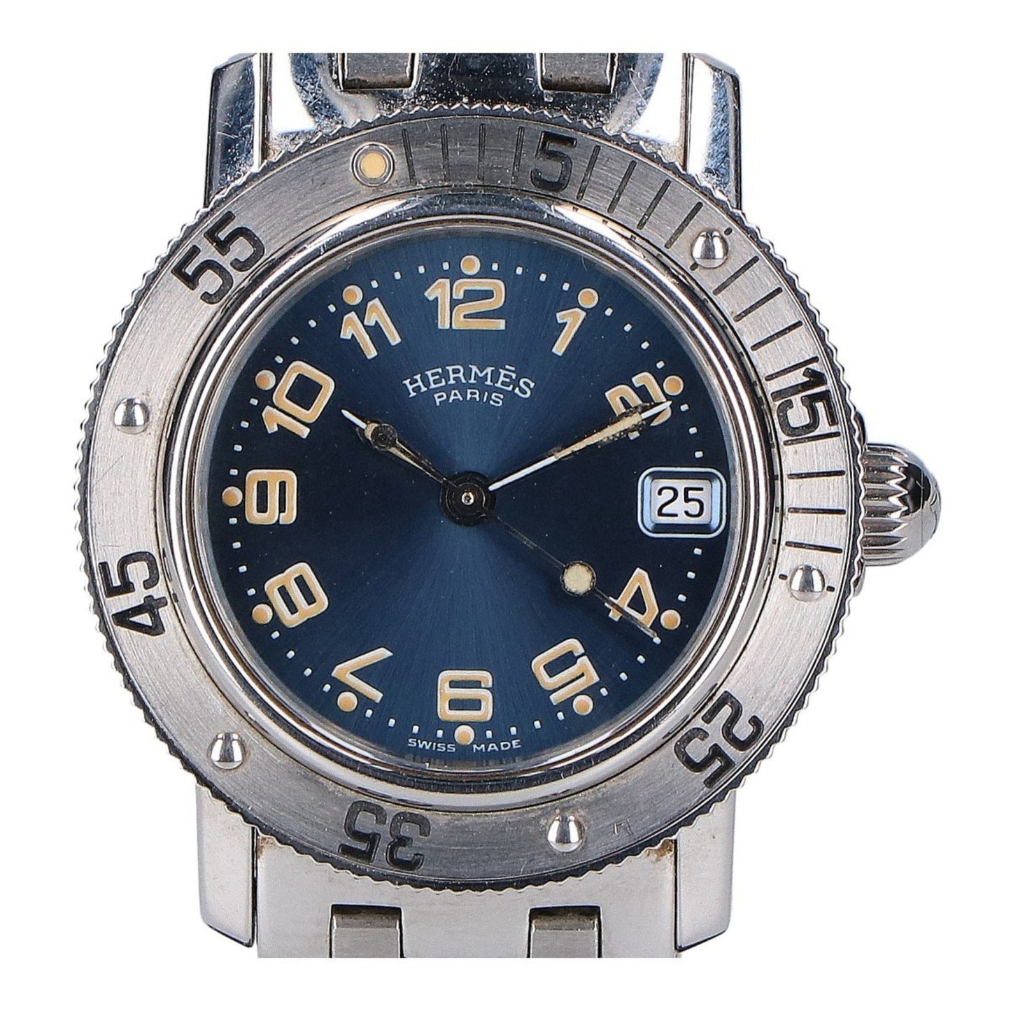 Hermes Cl5 210 Clipper Diver Date Stainless Steel Watch With Navy Dial And Quartz Movement