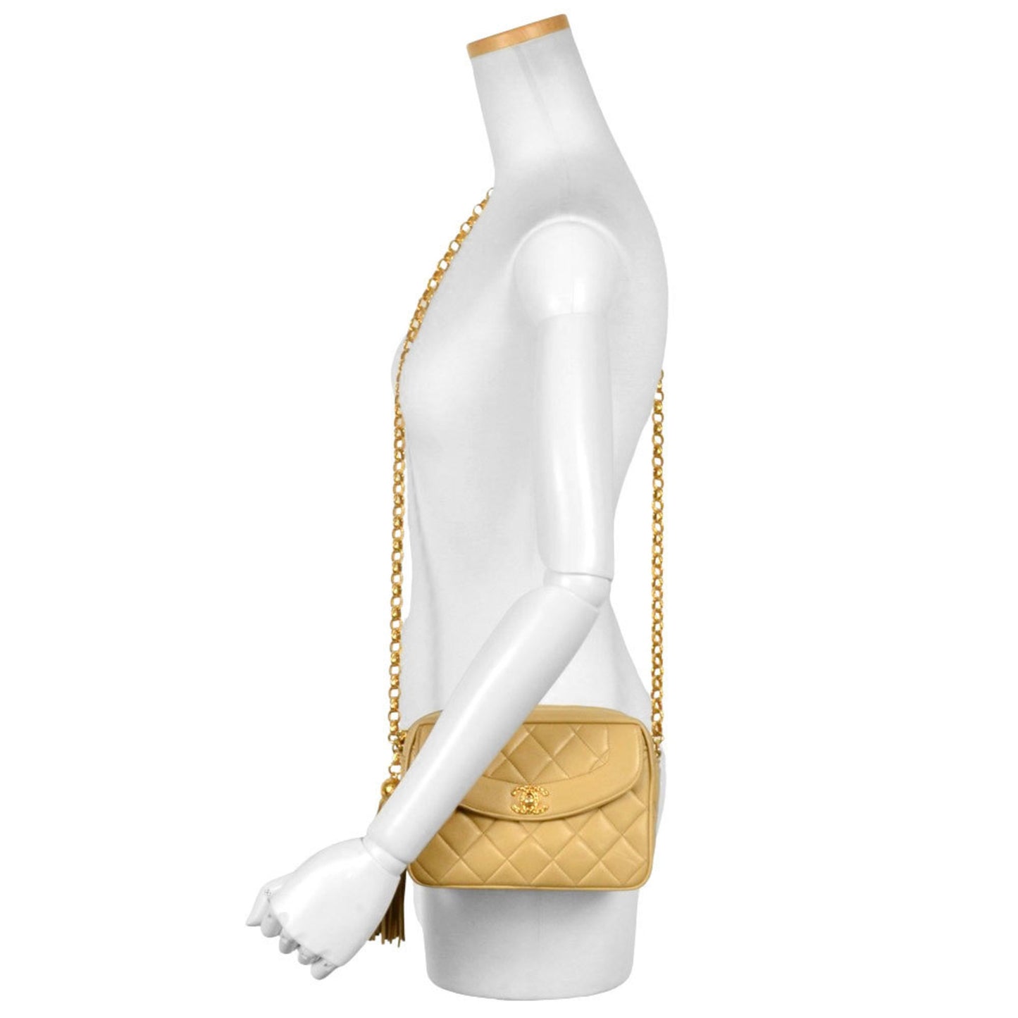 Chanel Shoulder Bag Lambskin Beige Diana Flap Coco Mark