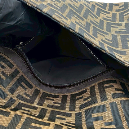 Fendi Mamma Bucket Ff Logo Print Leather Canvas Semi-Shoulder Bag/Handbag Brown 30404