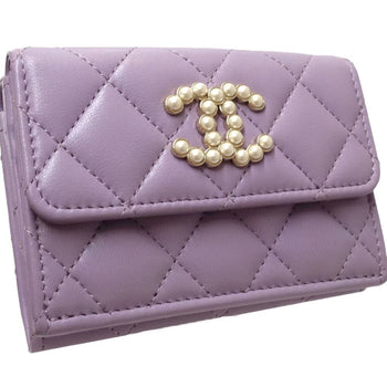 Chanel Chanel Bi-Fold Wallet Ap3808 Small Flap Cc Pearl Coco Mark Lambskin Light Purple 180546