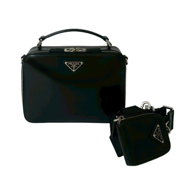 Prada Prada Brick Brushed Triangle Logo Hardware Leather Genuine 2-Way Handbag/Shoulder Bag Black
