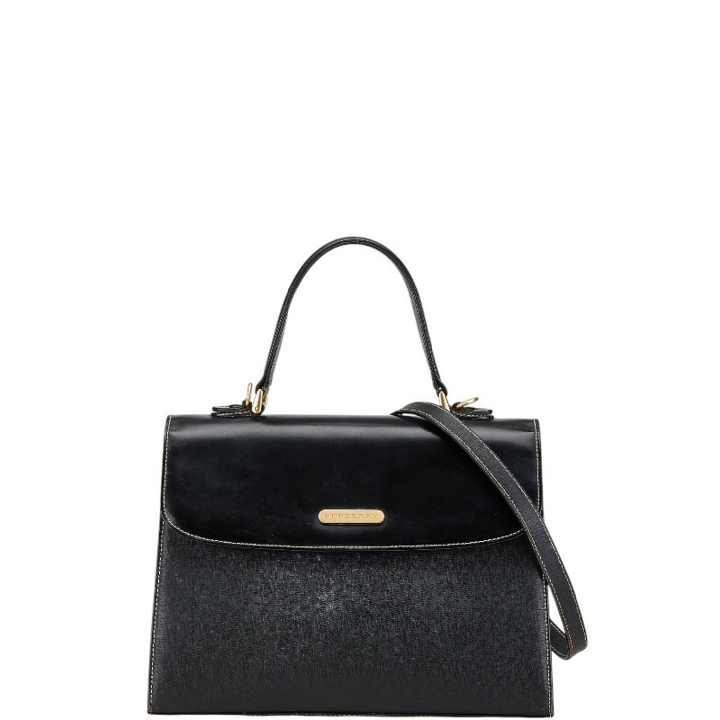 Burberry Nova Check Handbag Shoulder Bag 2Way Black Leather
