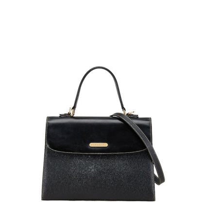 Burberry Nova Check Handbag Shoulder Bag 2Way Black Leather