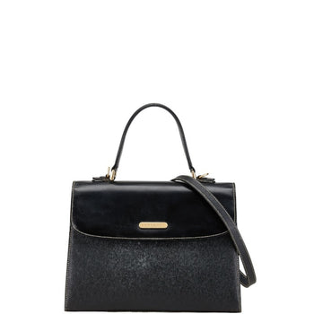 Burberry Nova Check Handbag Shoulder Bag 2Way Black Leather