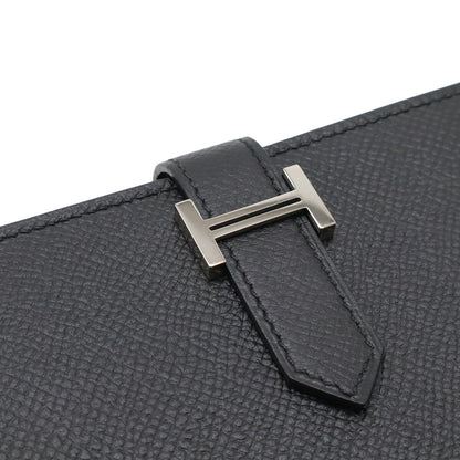 Hermes Bearn Soufflet Bi-Fold Long Wallet Veau Epsom Leather Black T Stamp