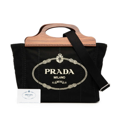 Prada Canapa Handbag/Shoulder Bag 2Way 1Bg350 Black Brown Cotton Wood