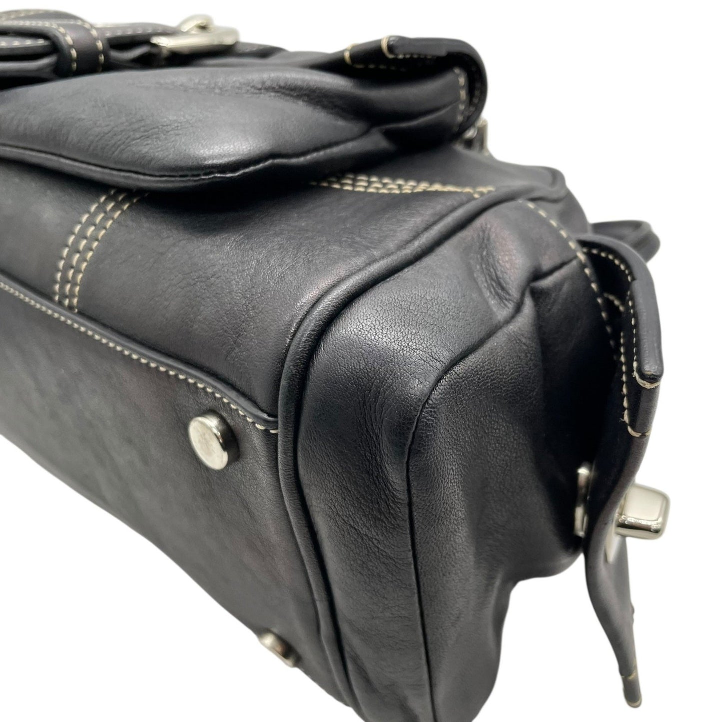 Coach Soho Boston Leather Satchel Bag In Black With Silver Hardware