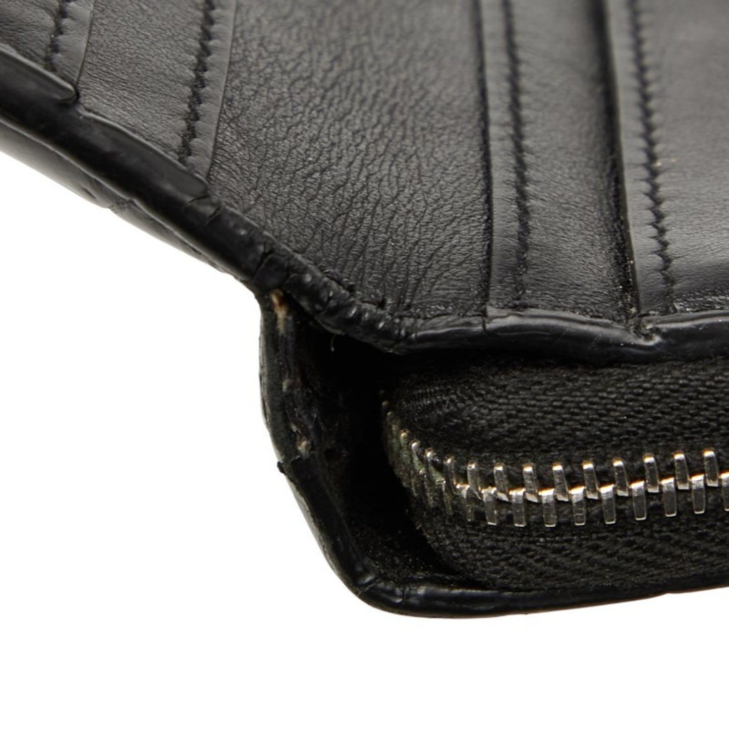 Saint Laurent Ysl Logo Crocodile Embossed Round Zipper Bifold Wallet 403964 Black Leather