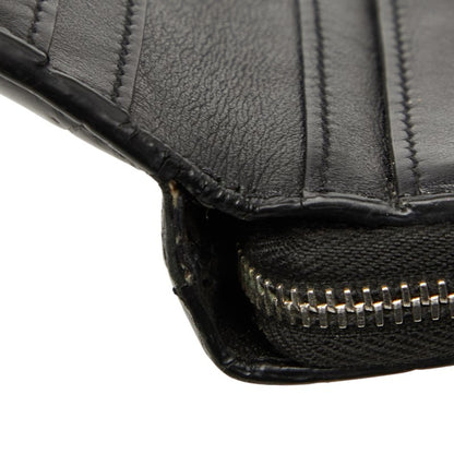 Saint Laurent Ysl Logo Crocodile Embossed Round Zipper Bifold Wallet 403964 Black Leather