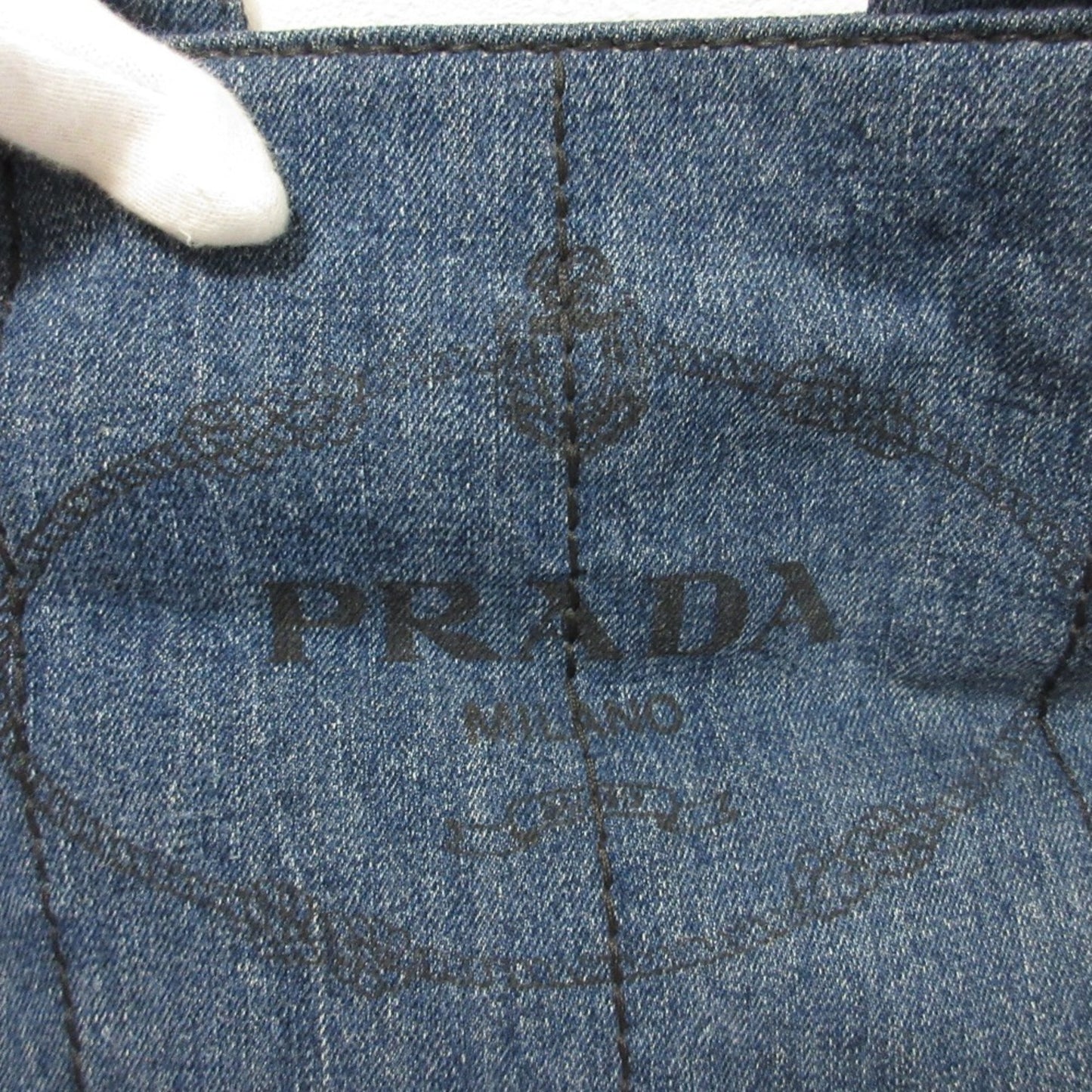 Prada Canapa Triangle Logo Plate Denim 2-Way Handbag/Shoulder Bag