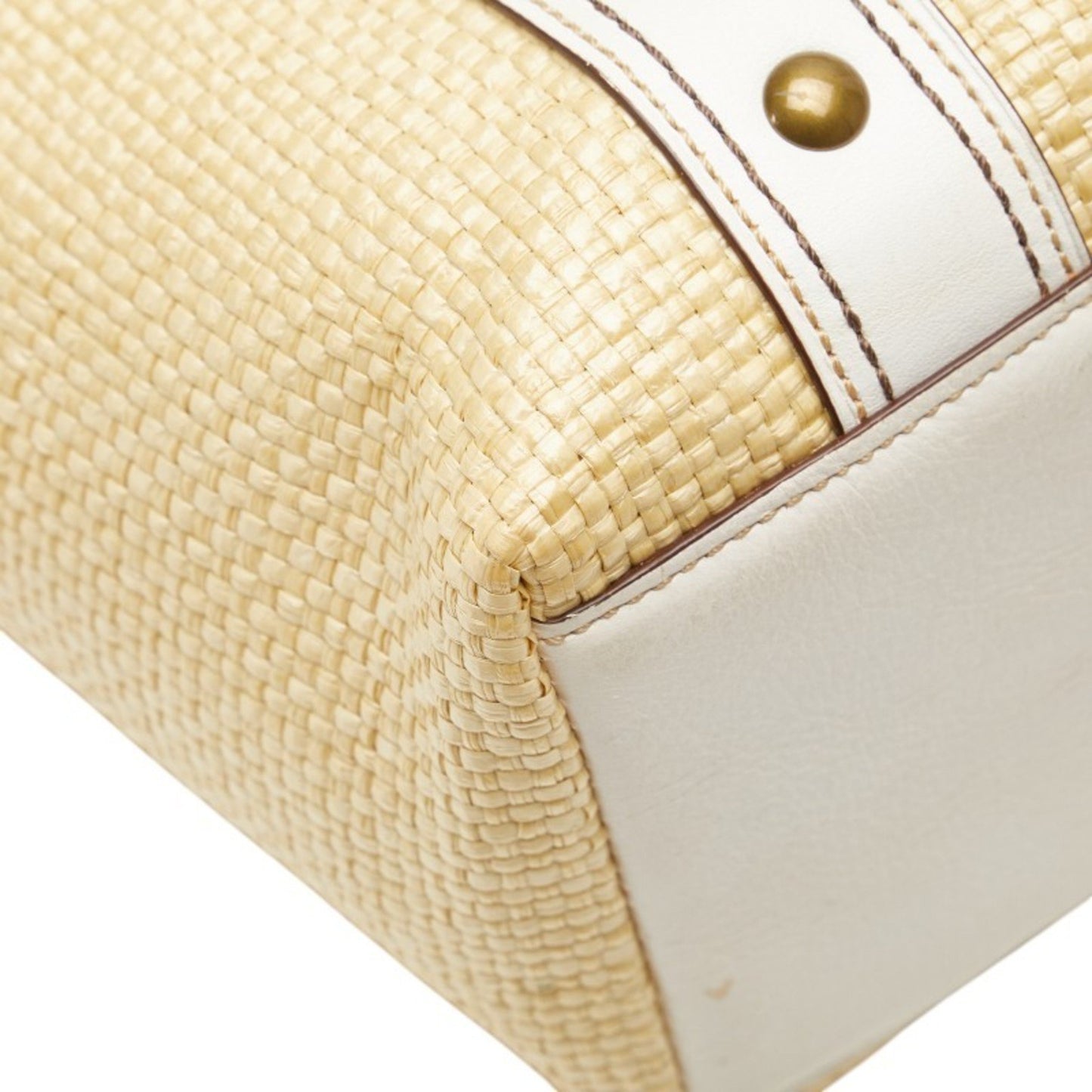 Coach Basket Bag Tote M05K-113 Beige White Straw Leather