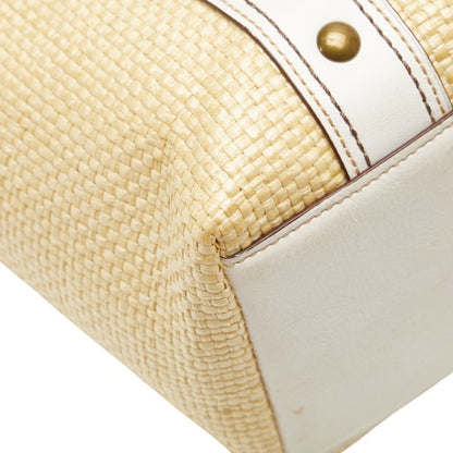 Coach Basket Bag Tote M05K-113 Beige White Straw Leather