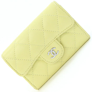 Chanel Card Case Matelasse Classic Flap Ap0214 Yellow Lambskin Business Holder Coin Coco Mark