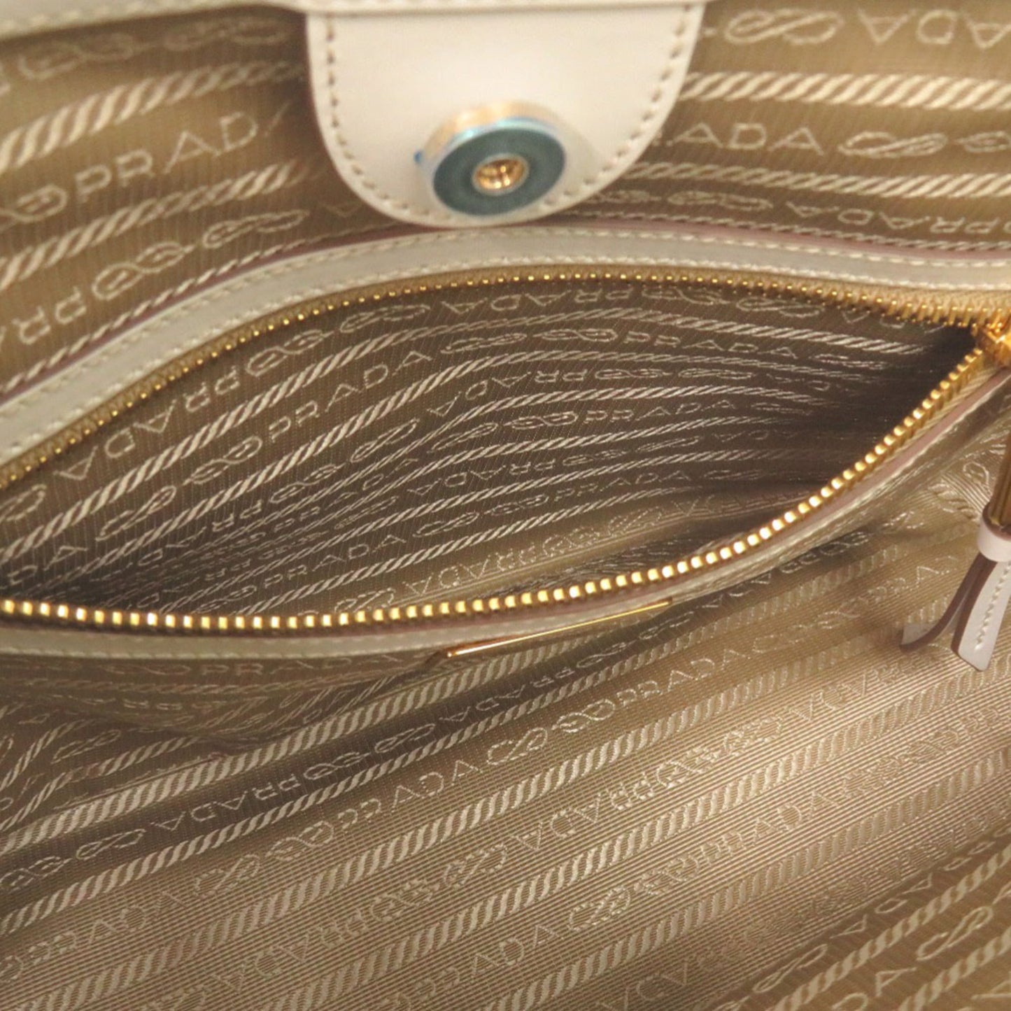 Like New Prada Logo Jacquard 1Ba172 Leather Corda Talc Beige White Shoulder Bag 0780 Prada